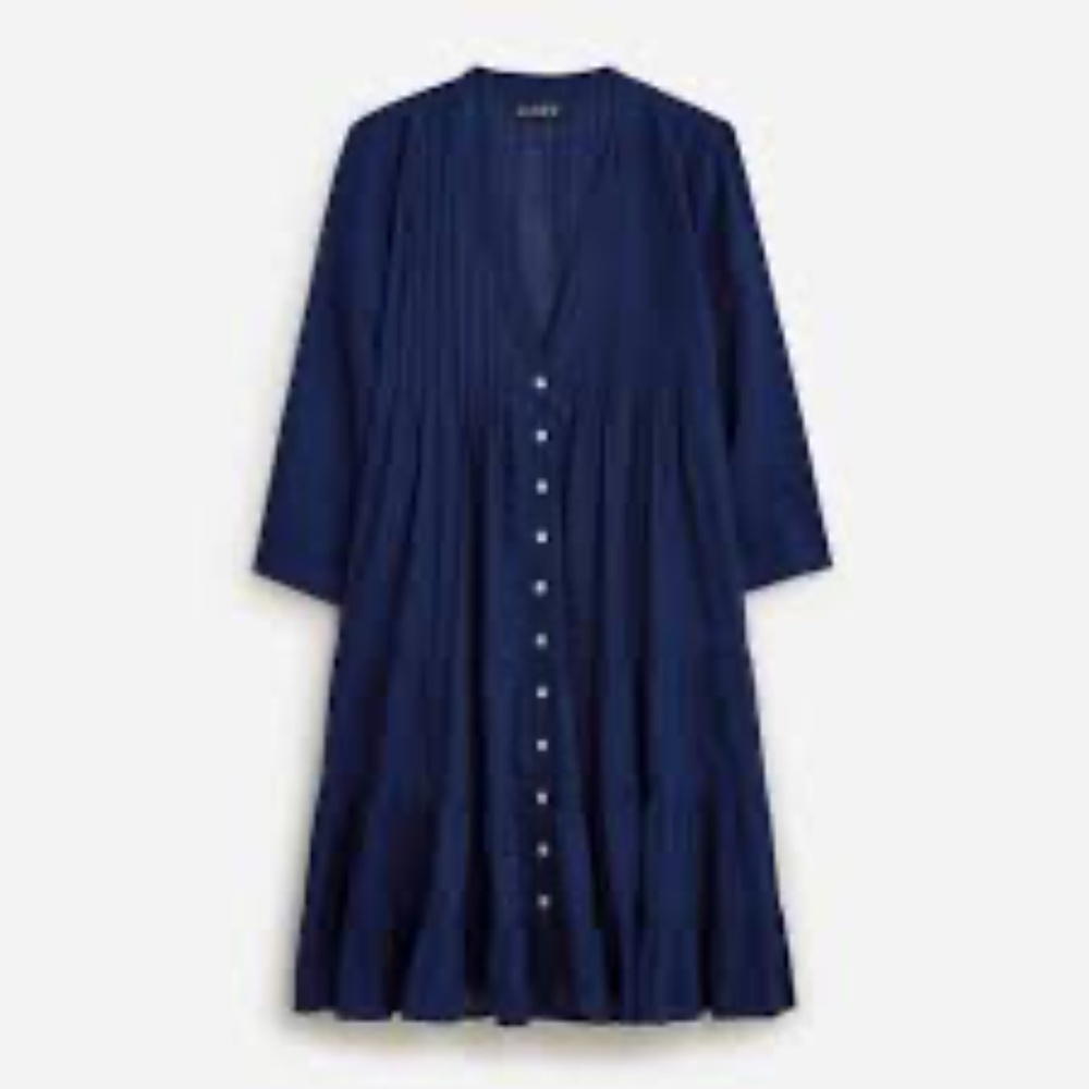 J. Crew Button-front tiered cover-up dress in cotton voile blue M